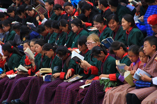 School Children Observing Reading year in Thimphu Clock Tower Square
